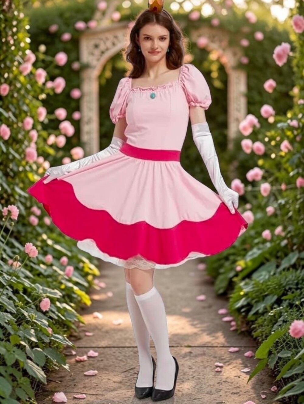 Women's Princess Peach Inspired Halloween Cosplay Dress, L